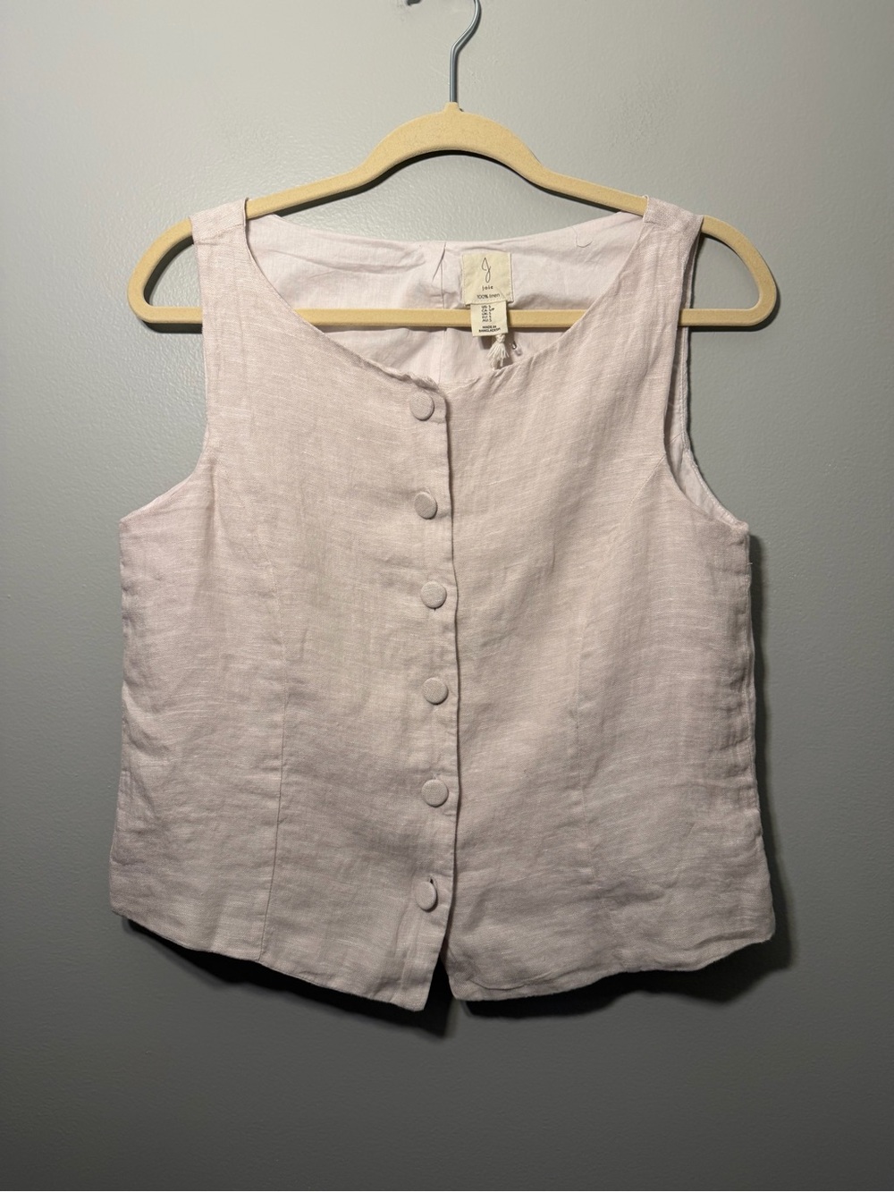Joie Cream Linen Sleeveless Button Vest
